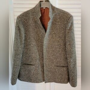Kay Warner Vintage Wool Open Front Casual Lined Tweed Jacket Brown & Black